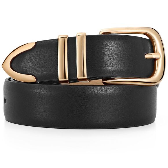 Jаsgооd Accessories - Women Leather Belt With Gold Buckle Ladies Fashion Faux Leather Waist Belt For💗